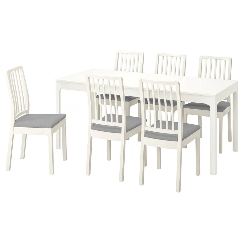 IKEA EKEDALEN ЕКЕДАЛЕН / EKEDALEN ЕКЕДАЛЕН, стіл+6 стільців, білий білий / ОРРСТА світло-сірий, 120 / 180 см 294.827.29 фото №1