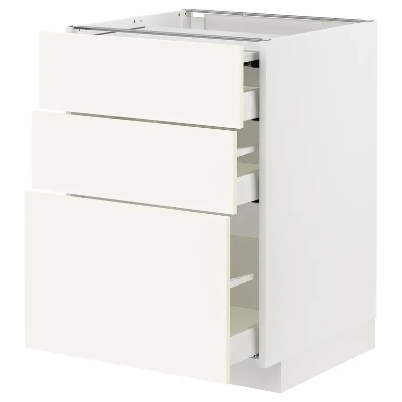 IKEA METOD МЕТОД / MAXIMERA МАКСИМЕРА, напольный шкаф с выдвиж панелью / 3ящ, белый / Вальстена белый, 60x60 см 195.072.35 фото №1