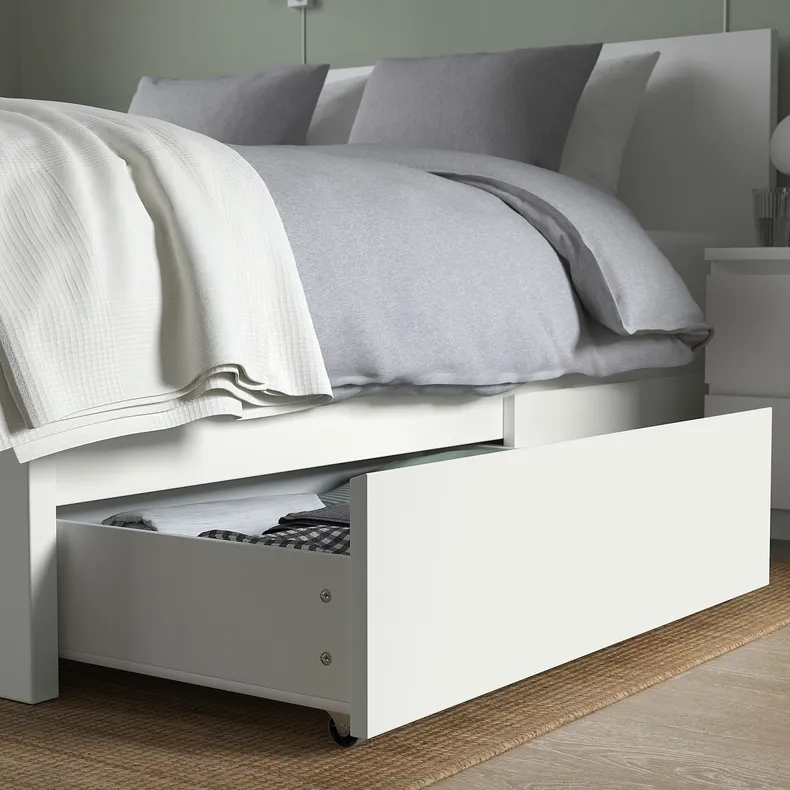 IKEA MALM МАЛЬМ, каркас кровати+2 кроватных ящика, белый, 180x200 см 191.759.57 фото №6
