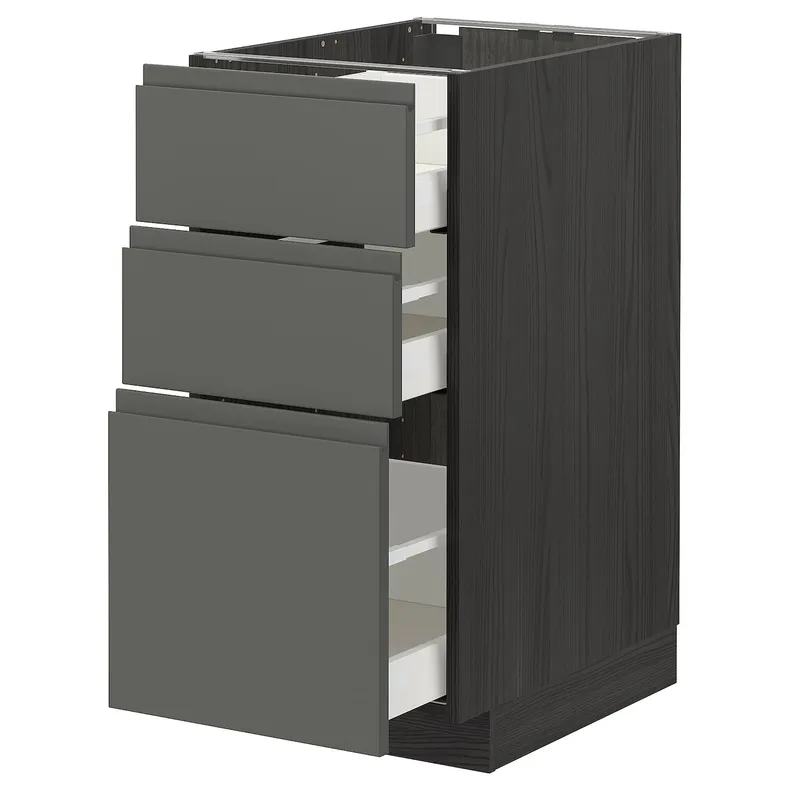 IKEA METOD МЕТОД / MAXIMERA МАКСИМЕРА, напольный шкаф с 3 ящиками, черный / Воксторп темно-серый, 40x60 см 993.109.80 фото №1