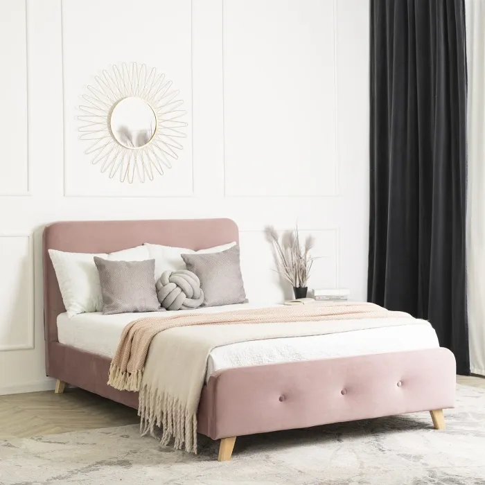 Кровать бархатная MEBEL ELITE MIKEL Velvet, 120x200см, розовая фото №2