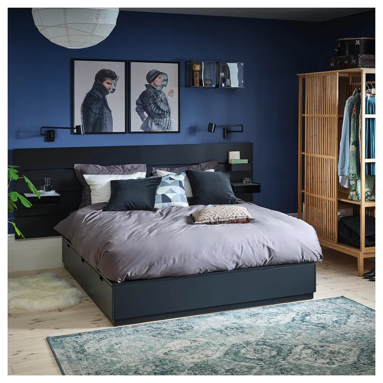 IKEA NORDLI НОРДЛІ, каркас ліжка з відд д / збер і матрац, з підголівником антрацит / екрехамн середньої жорсткості, 160x200 см 195.417.67 фото №3