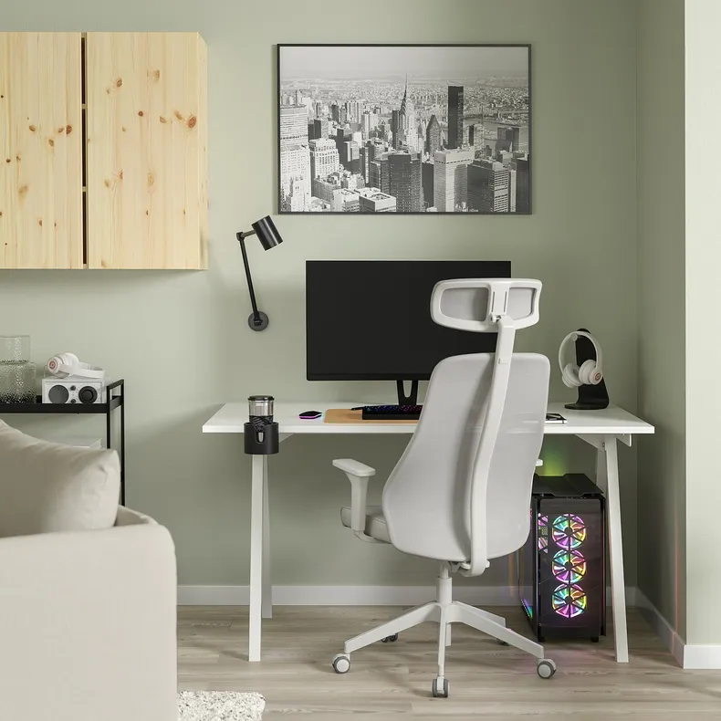 IKEA TROTTEN ТРОТТЕН / MATCHSPEL МАТЧСПЕЛ, письменный стол и стул, белый / светло-серый 495.377.59 фото №2