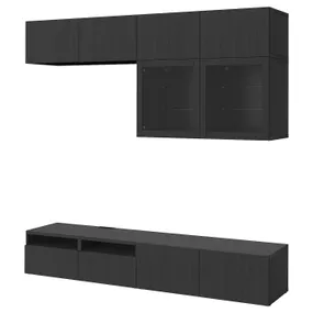 IKEA BESTÅ БЕСТО, шкаф для ТВ, комбин / стеклян дверцы, черно-коричневый / Лапвикен черно-коричневый прозрачное стекло, 240x42x231 см 394.121.56 фото