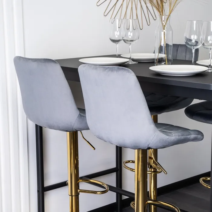 Барный стул бархатный MEBEL ELITE ARCOS Velvet, серый / золотой фото №4