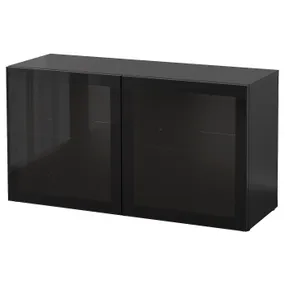 IKEA BESTÅ БЕСТО, стеллаж со стеклянн дверьми, черный / коричневый / глассвик черный / прозрачное стекло, 120x42x64 см 190.477.57 фото
