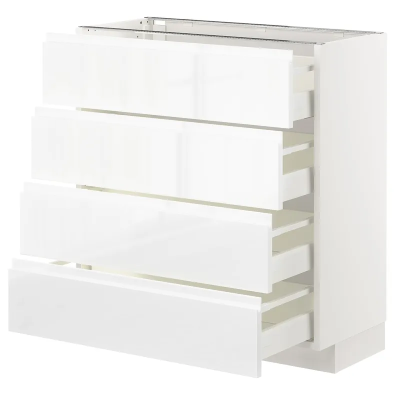 IKEA METOD МЕТОД / MAXIMERA МАКСИМЕРА, напольн шкаф 4 фронт панели / 4 ящика, белый / Воксторп глянцевый / белый, 80x37 см 392.539.11 фото №1