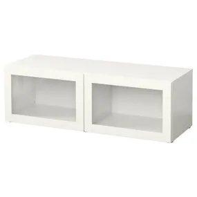 IKEA BESTÅ БЕСТО, секція полиць зі скляними дверцятам, білий / СІНДВІК білий прозоре скло, 120x42x38 см 990.476.59 фото