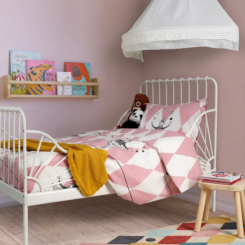 IKEA BUSENKEL БУСЕНКЕЛЬ, пододеяльник и наволочка, Рисунок балерины розовый / белый, 150x200 / 50x60 см 905.178.43 фото №4
