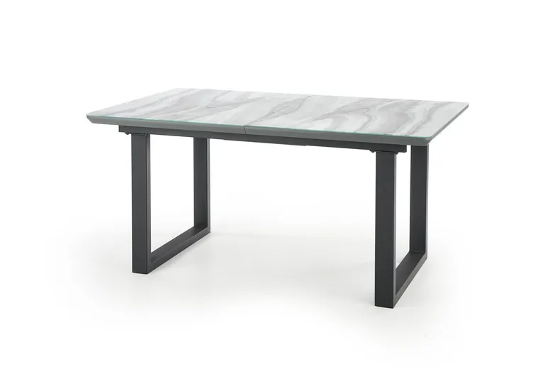 Обідній стіл розкладний HALMAR MARLEY 160-200x90 см, стільниця - білий мармур / попелясто-сірий, ніжки - чорні фото №2