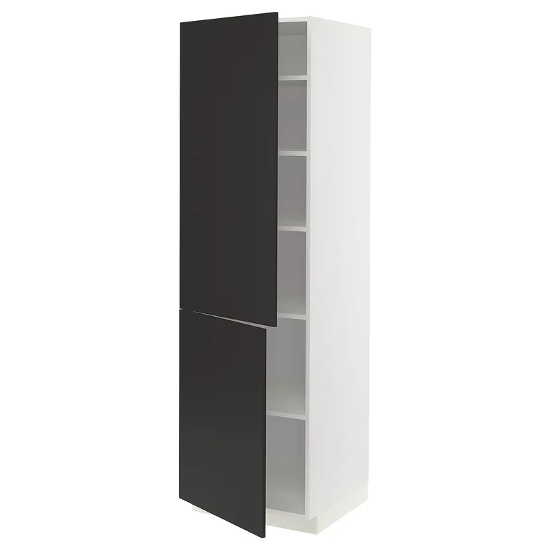 IKEA METOD МЕТОД, высокий шкаф с полками / 2 дверцы, белый / Никебо матовый антрацит, 60x60x200 см 494.984.61 фото №1