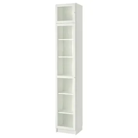 IKEA BILLY БІЛЛІ / OXBERG ОКСБЕРГ, стелаж додаткова верхня секція / двер, білий / скло, 40x42x237 см 593.988.52 фото