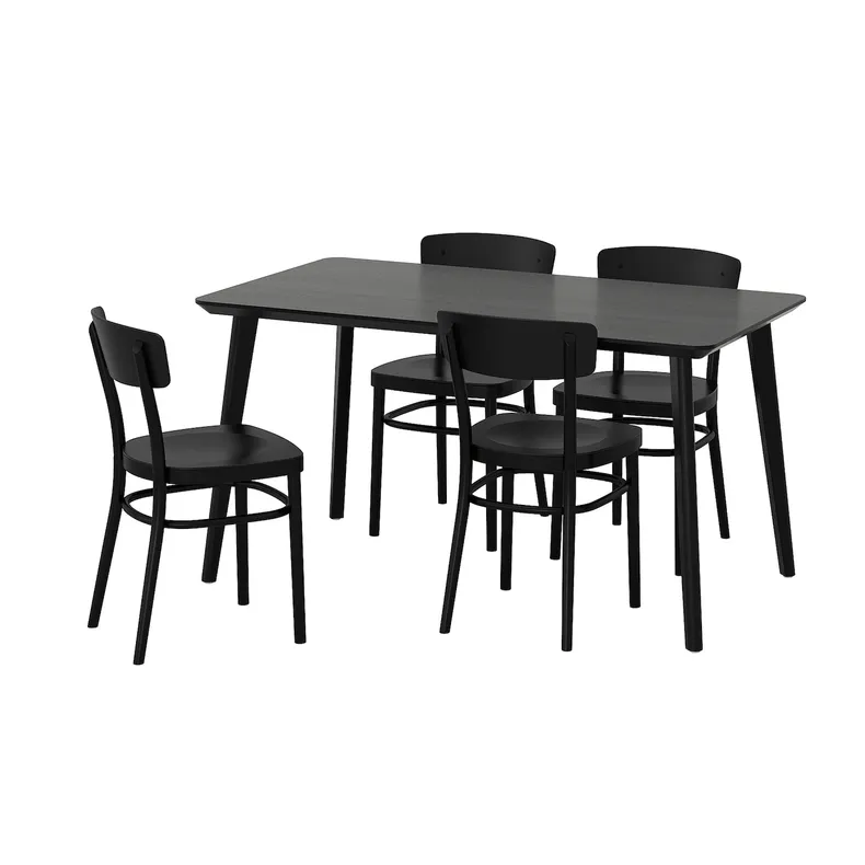IKEA LISABO ЛИСАБО / IDOLF ИДОЛЬФ, стол и 4 стула, чёрный / черный, 140x78 см 192.521.87 фото №1