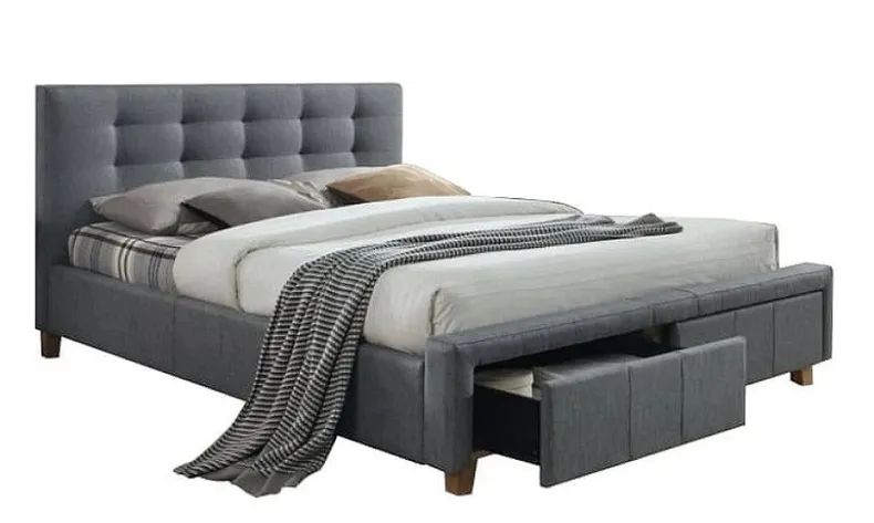 Кровать двуспальная SIGNAL АСКОТ, серый, 160x200 см, ткань / дуб фото №1