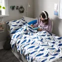IKEA BLÅVINGAD БЛОВІНГАД, підковдра та наволочка, орнамент кит синій/білий, 150x200/50x60 см 205.211.03 фото thumb №4
