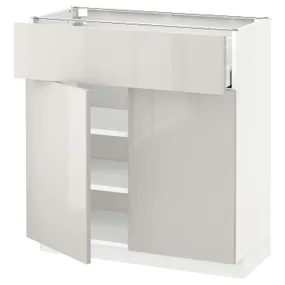 IKEA METOD МЕТОД / MAXIMERA МАКСІМЕРА, підлогова шафа, шухляда / 2 дверцят, білий / Ringhult світло-сірий, 80x37 см 794.591.61 фото