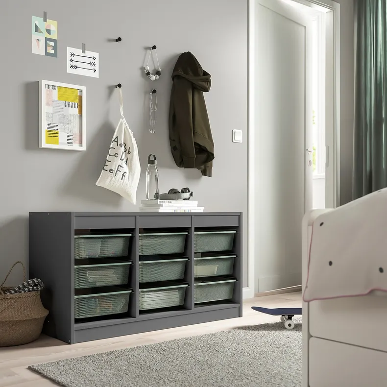 IKEA TROFAST ТРУФАСТ, комбінація для зберіган +контейнери, сірий / світло-зелено-сірий, 99x44x56 см 695.151.10 фото №2