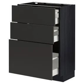 IKEA METOD МЕТОД / MAXIMERA МАКСИМЕРА, напольный шкаф с 3 ящиками, черный / никебо матовый антрацит, 60x37 см 594.973.81 фото