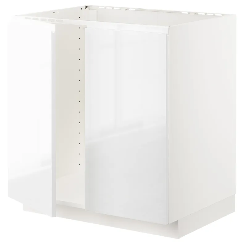 IKEA METOD МЕТОД, напольный шкаф для мойки+2 двери, белый / Воксторп глянцевый / белый, 80x60 см 694.587.32 фото №1