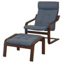 IKEA POÄNG ПОЕНГ, крісло та підставка для ніг, коричневий / синій Gunnared 095.021.58 фото