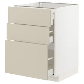 IKEA METOD МЕТОД / MAXIMERA МАКСИМЕРА, напольный шкаф с 3 ящиками, белый / гавсторпский бежевый, 60x60 см 094.267.01 фото