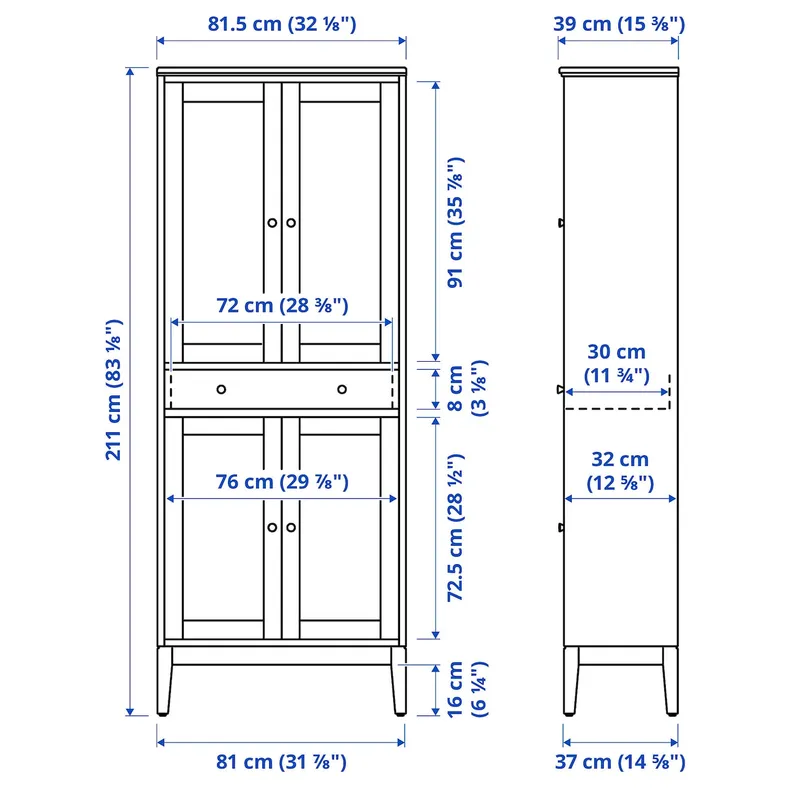 IKEA IDANÄS ІДАНЕС, комбін д / зберіг зі склян дверцятами, білий, 244x39x211 см 794.372.73 фото №7