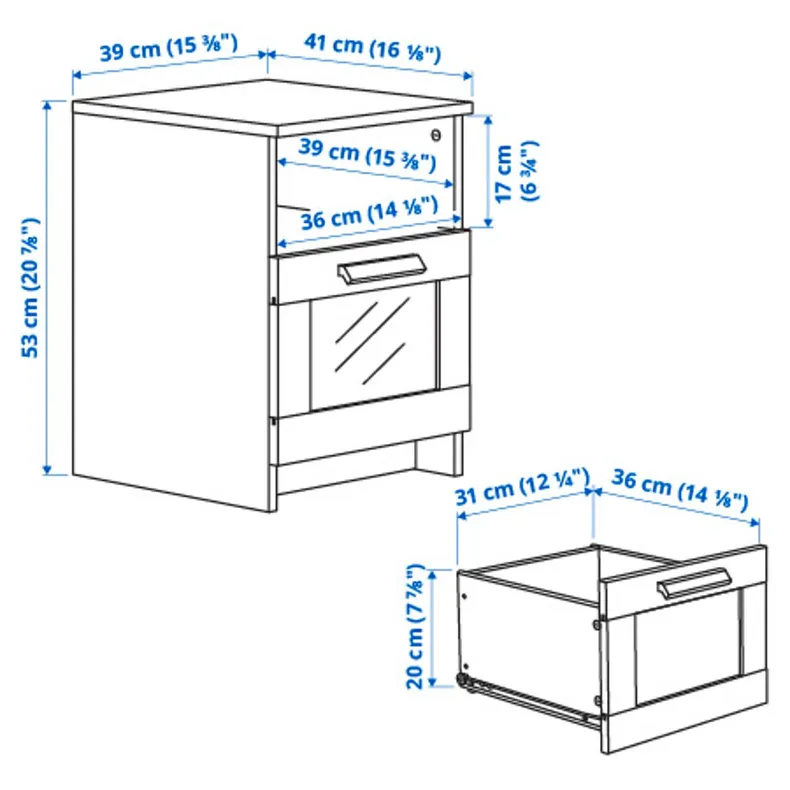 IKEA BRIMNES, прикроватная тумбочка, серый, 39x41 см 405.982.57 фото №4