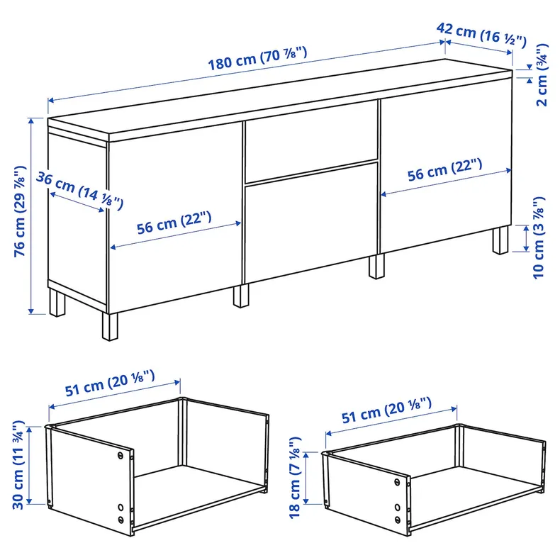 IKEA BESTÅ БЕСТО, комбинация для хранения с ящиками, белый / Лаппвикен / Стуббарп белый, 180x42x76 см 794.404.64 фото №5