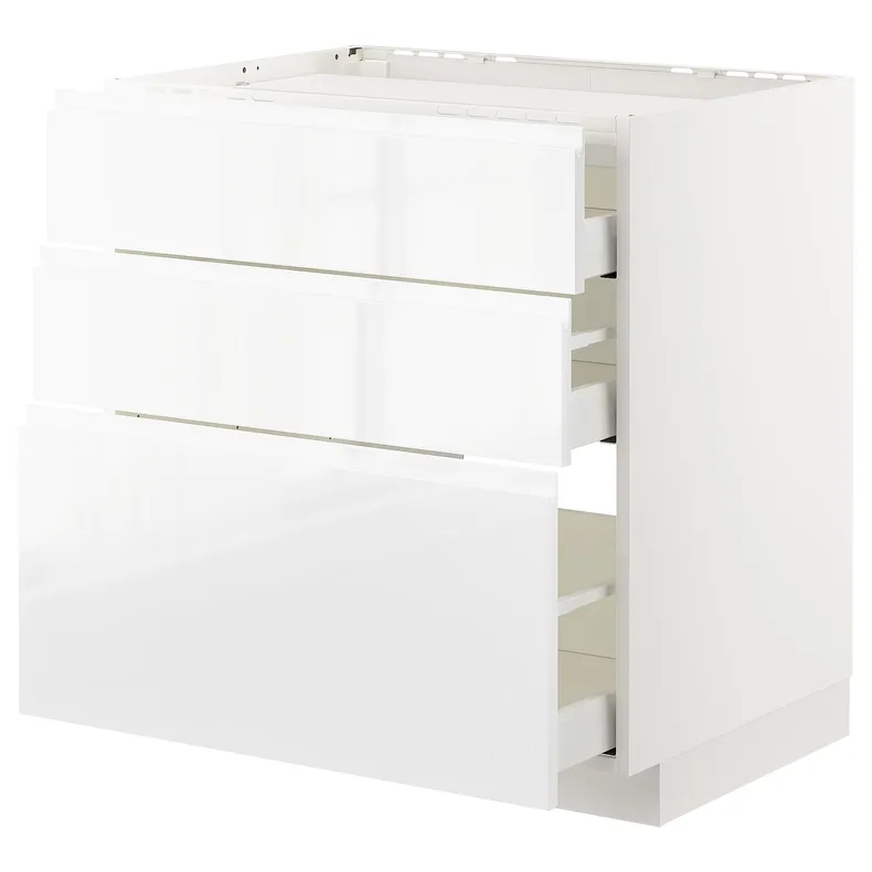 IKEA METOD МЕТОД / MAXIMERA МАКСИМЕРА, напольн шкаф / 3фронт пнл / 3ящика, белый / Воксторп глянцевый / белый, 80x60 см 792.539.47 фото №1