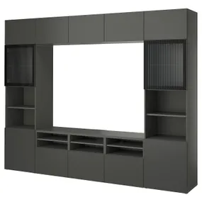 IKEA BESTÅ БЕСТО, шкаф для ТВ, комбин / стеклян дверцы, темно-серый Lappviken / Fällsvik антрацит, 300x42x231 см 895.079.15 фото