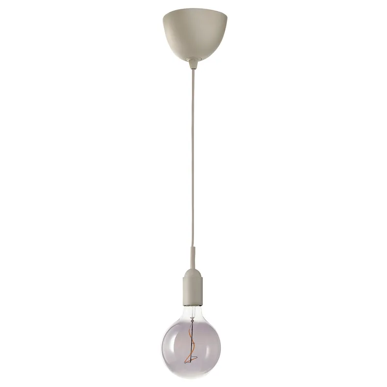 IKEA GRÅVACKA ГРОВАККА / MOLNART МОЛНАРТ, подвесной светильник с лампочкой, Бежевое / серое прозрачное стекло, 125 мм 694.844.58 фото №1