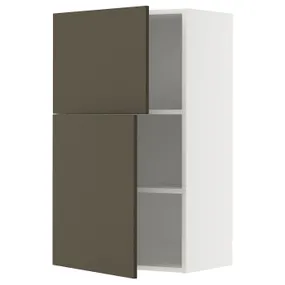 IKEA METOD МЕТОД, навесной шкаф с полками/2дверцы, белый/гавсторпский коричневый/бежевый, 60x100 см 695.585.57 фото