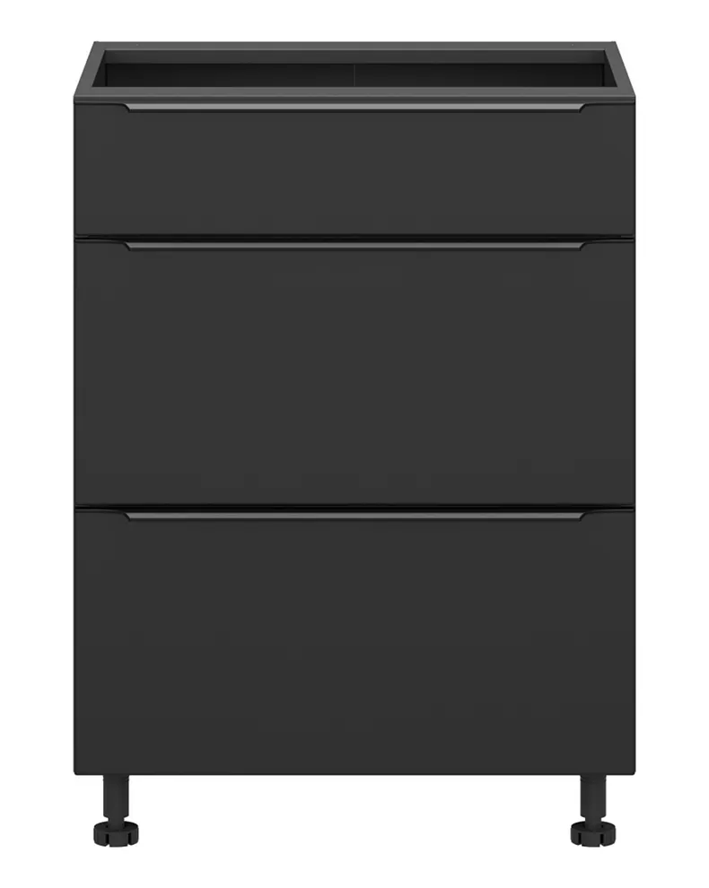 BRW Кухонный цокольный шкаф Sole L6 60 см с выдвижными ящиками черный матовый, черный/черный матовый FM_D2S_60/82_2SMB/B-CA/CAM фото №1