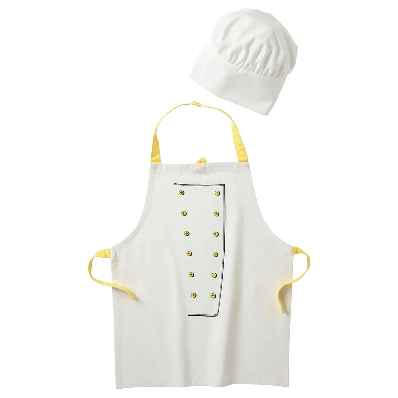 IKEA TOPPKLOCKA ТОППКЛОККА, дитячий фартух і капелюх шеф-кухаря, білий / жовтий 103.008.14 фото №1
