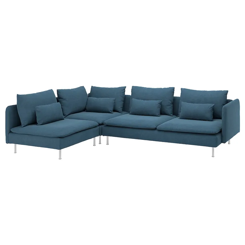 IKEA SÖDERHAMN СОДЕРХЭМН, 4-местный угловой диван, с открытым концом/Талмира синяя 094.306.18 фото №1