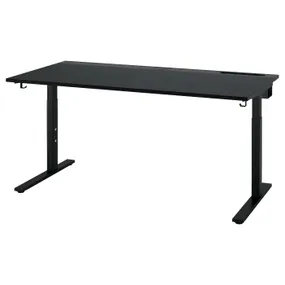IKEA MITTZON МІТТЗОН, письмовий стіл, шпон ясена, тонований чорним / чорним, 160x80 см 395.291.18 фото