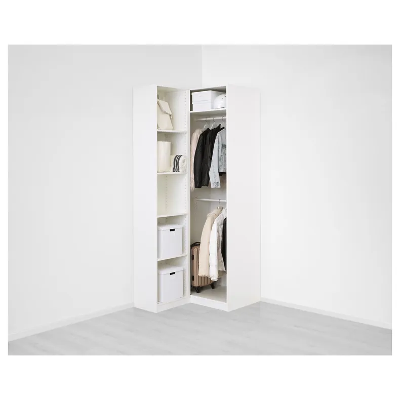 IKEA PAX ПАКС / FARDAL/ÅHEIM, кутовий гардероб, глянцевий білий/дзеркальне скло, 110/88x236 см 493.361.57 фото №2
