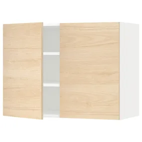 IKEA METOD МЕТОД, навісна шафа з полицями / 2 дверцят, білий / АСКЕРСУНД під світлий ясен, 80x60 см 994.685.36 фото