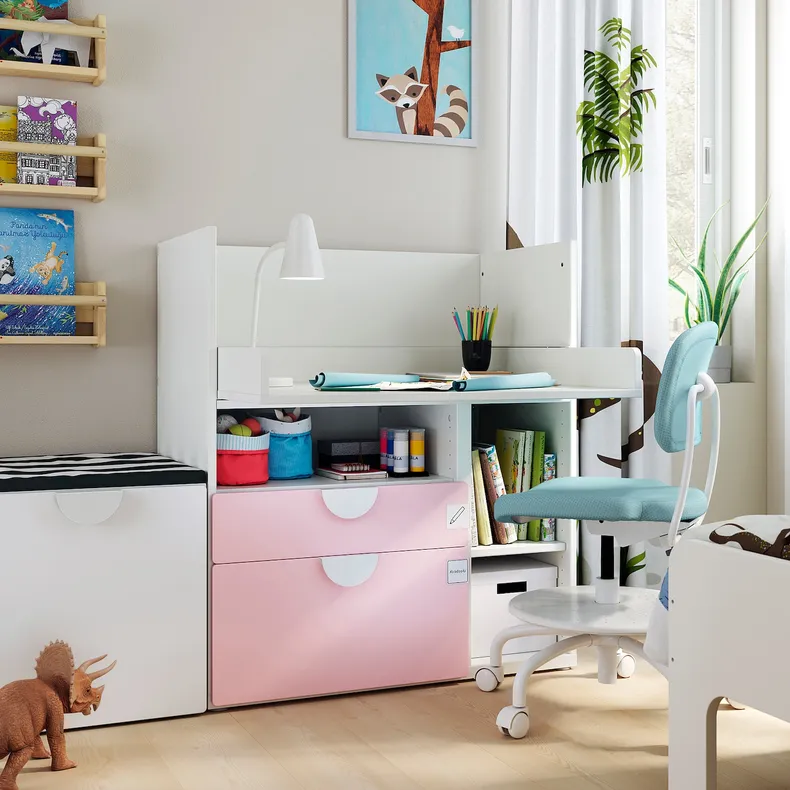 IKEA SMÅSTAD СМОСТАД, письменный стол, белый бледно-розовый с 2 ящиками, 90x79x100 см 093.922.54 фото №2