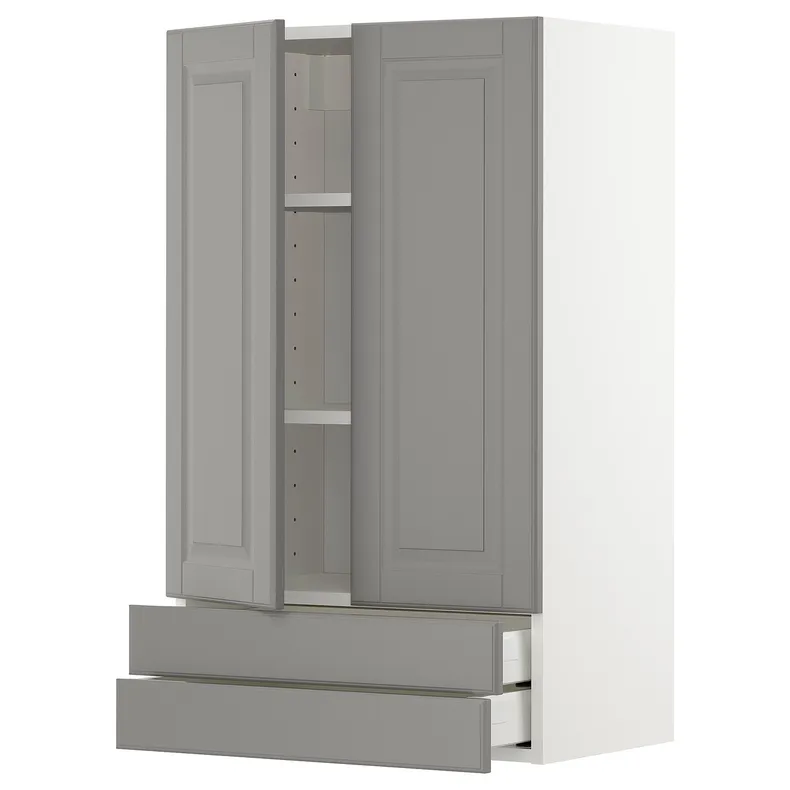 IKEA METOD МЕТОД / MAXIMERA МАКСІМЕРА, навісна шафа, 2 дверцят / 2 шухляди, білий / сірий Бодбін, 60x100 см 494.588.94 фото №1