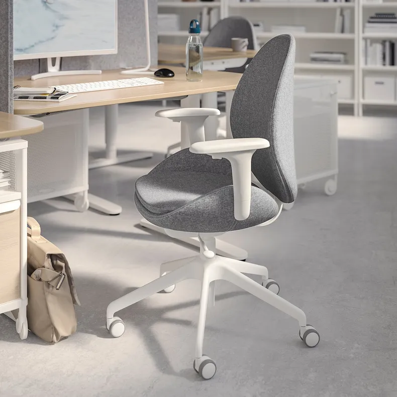 IKEA HATTEFJÄLL ХАТТЕФЙЕЛЛЬ, офісний стілець із підлокітниками, Гарматний середньо-сірий/білий 605.389.60 фото №2