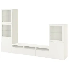 IKEA BESTÅ БЕСТО, комбінація шаф для тв / скляні дверц, білий / ЛАППВІКЕН білий прозоре скло, 300x42x193 см 093.307.94 фото