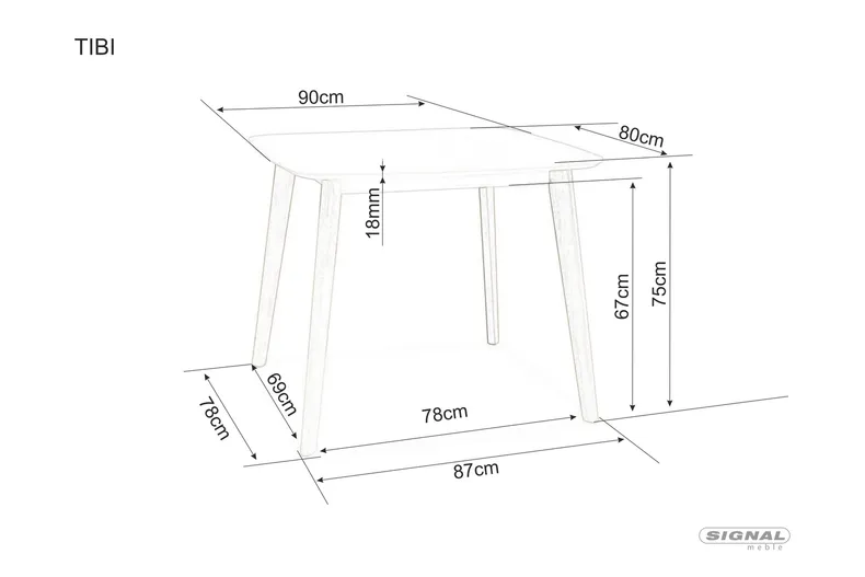 Обідній Стіл SIGNAL TIBI, білий / вибілений дуб, 80x90 фото №2