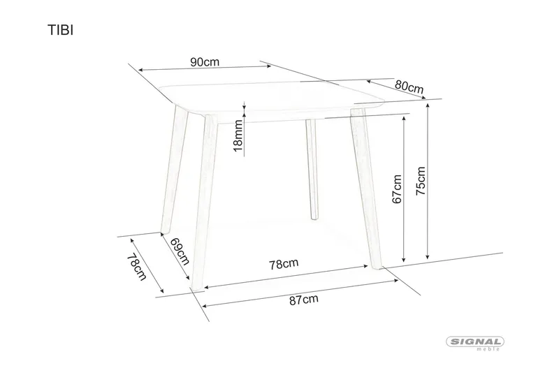 Обідній Стіл SIGNAL TIBI, білий, вибілений дуб, 80x90 фото №3