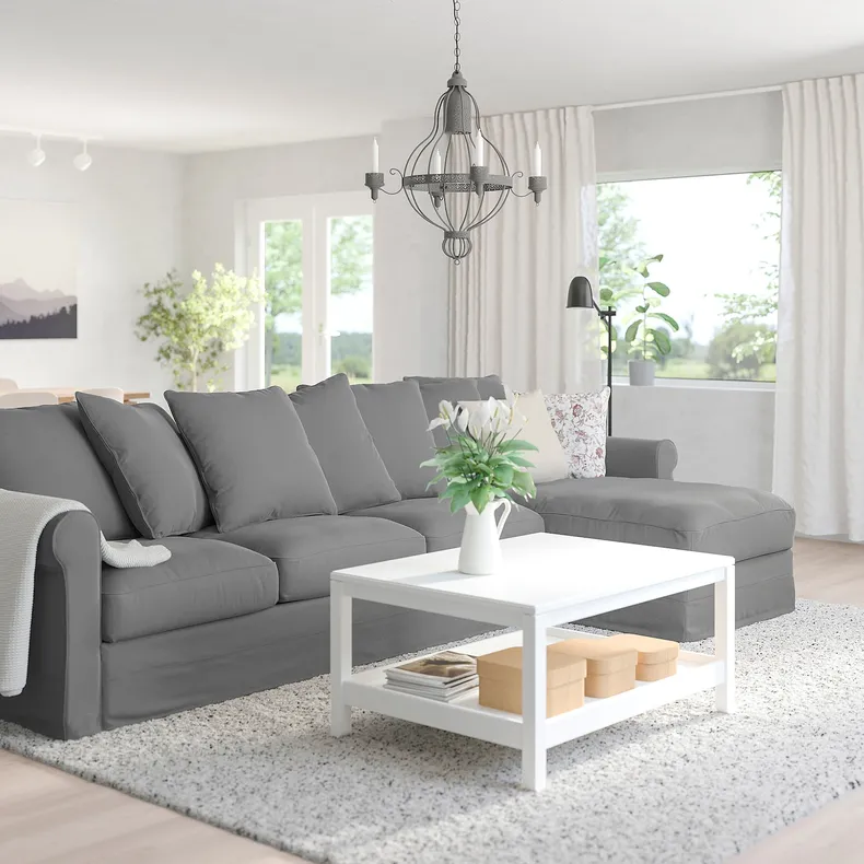 IKEA GRÖNLID ГРЁНЛИД, 4-местный диван с козеткой, Люнген средне-серый 394.090.69 фото №2