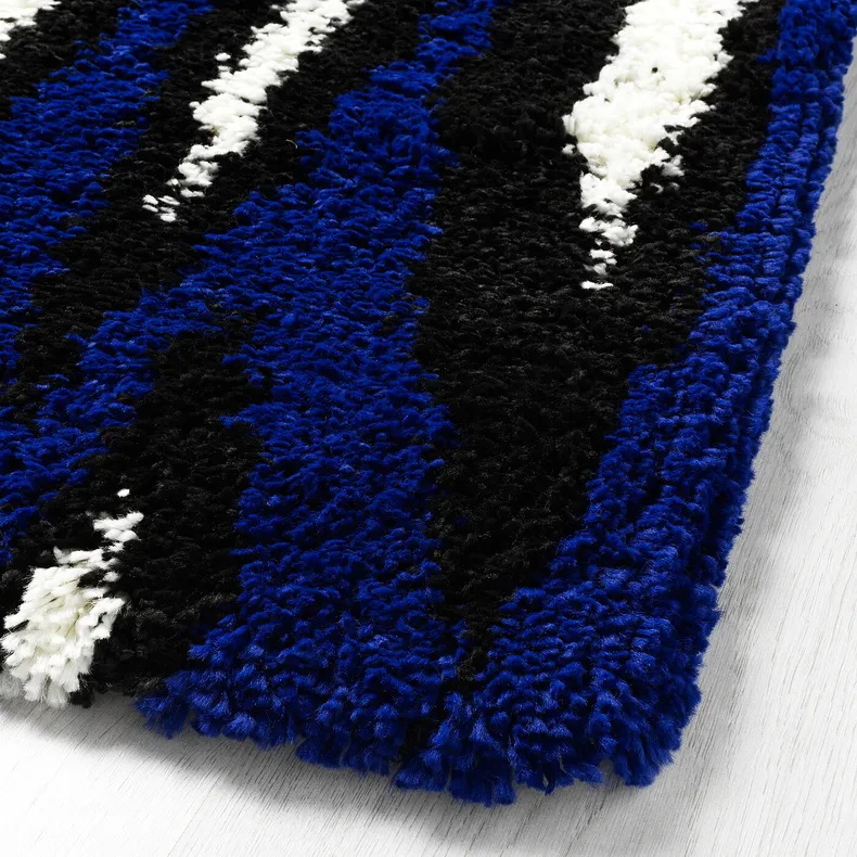 IKEA BULLERREMSA БУЛЛЕРРЕМСА, килим, довгий ворс, синій білий / чорний, 133x195 см 305.552.77 фото №3