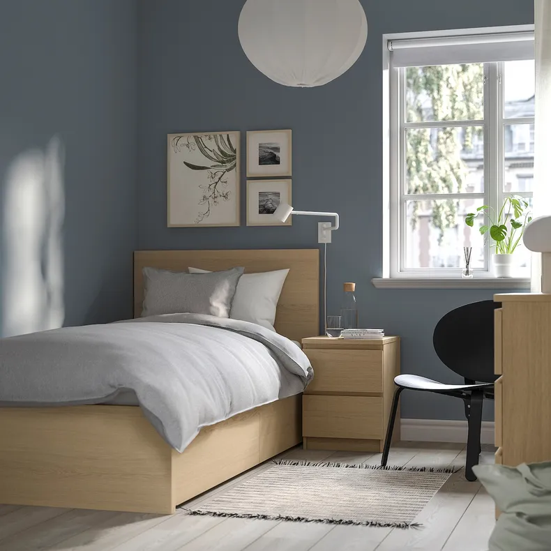 IKEA MALM МАЛЬМ, каркас кровати+2 кроватных ящика, дубовый шпон, беленый, 90x200 см 191.398.27 фото №2