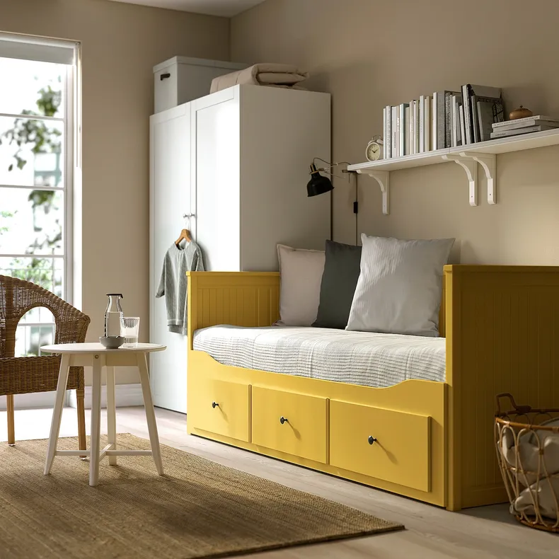 IKEA HEMNES ХЕМНЭС, каркас кровати-кушетки с 3 ящиками, желтый, 80x200 см 405.838.40 фото №2