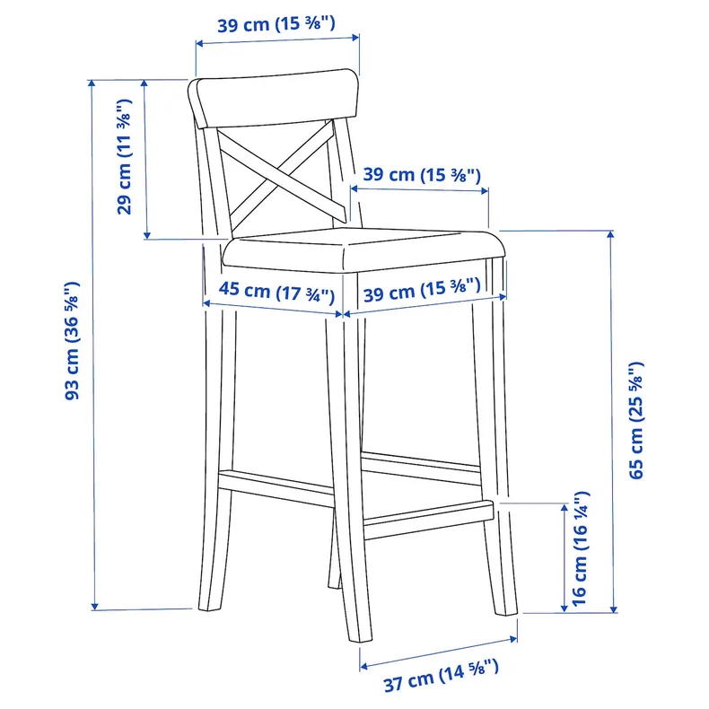 IKEA INGOLF ІНГОЛЬФ, барний стілець зі спинкою, білий / бежевий галантерейний, 65 см 004.787.37 фото №6