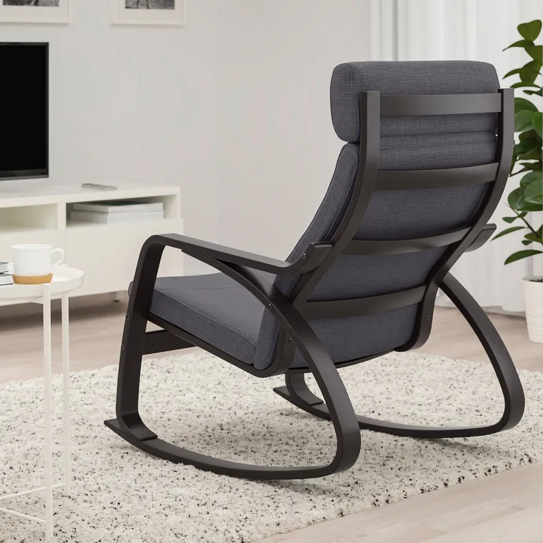 IKEA POÄNG ПОЭНГ, кресло-качалка, черный / коричневый / темно-серый Skiftebo 293.958.31 фото №3